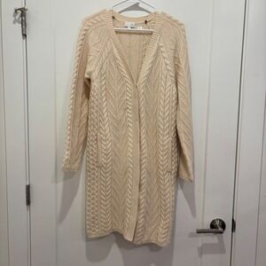TSE 100% Cashmere Cable Knit Long Button Up Cardigan Sweater Cream Ivory Women S